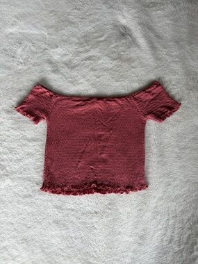 Tilly's Dusty Rose Smocked Off-Shoulder Crop Top